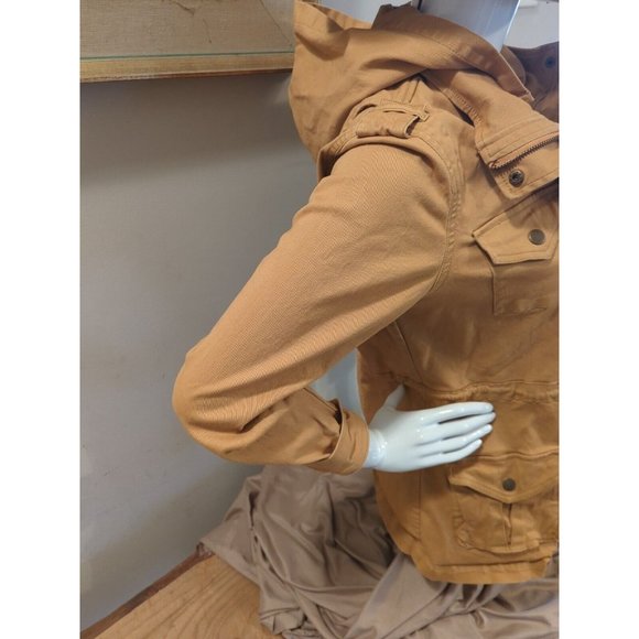 Market & Spruce Kathleen Cargo Full Zip Hooded Jacket Tan Size Small - Picture 5 of 11